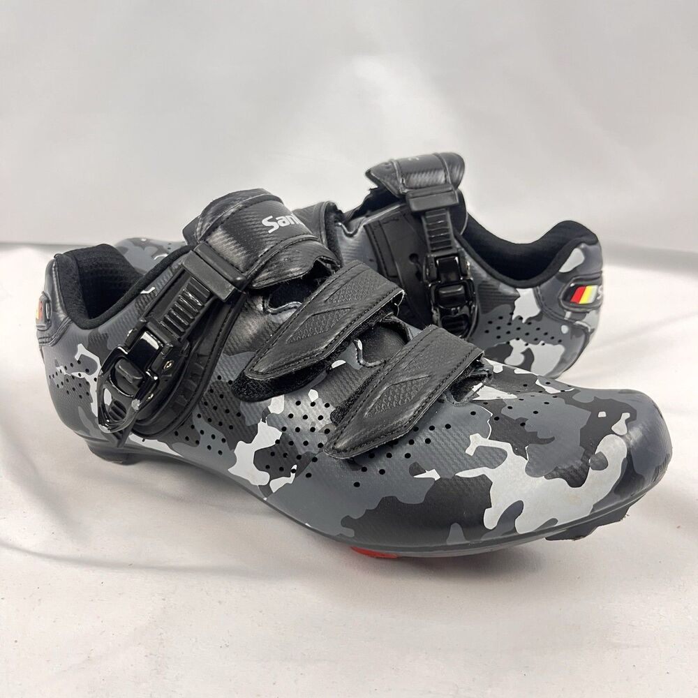 Santic Men’s EU 43 Road Cycling Shoes Camo 3-Bolt Hook & Loop Straps Gorpcore